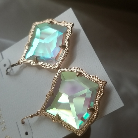 Kendra Scott Faceted Earrings 14K Rose Gold plated over brass . Pretty Dichroic - Picture 6 of 9